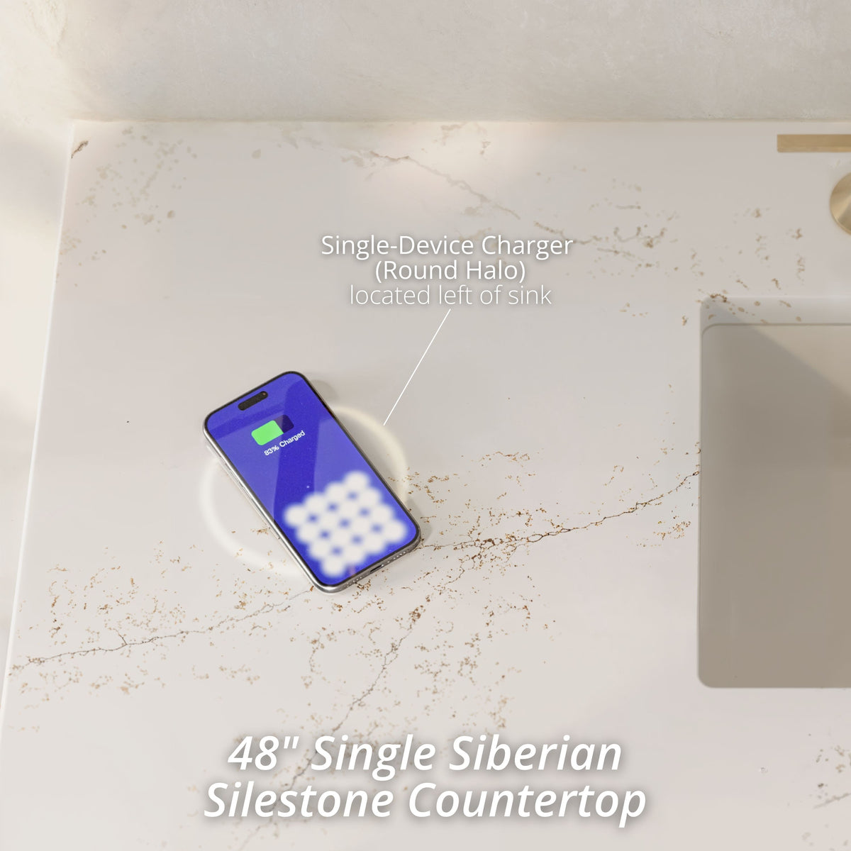 James Martin Vanities Brittany 48" Sage Green Single Vanity With 3 CM Siberian Silestone Top and FreePower Wireless Charger
