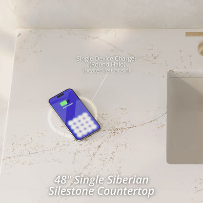 James Martin Vanities Brookfield 48" Pecan Single Vanity With 3 CM Siberian Silestone Top and FreePower Wireless Charger
