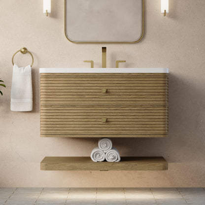 James Martin Vanities Allamari 36" Dune Mist Single Vanity With 3 CM White Zeus Silestone Top