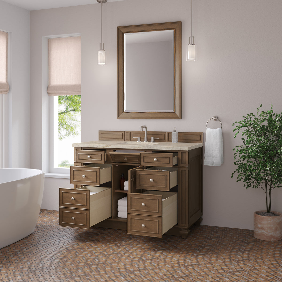 James Martin Vanities Bristol 48" Saddle Brown Single Vanity With 3 CM Tajnar Eclos Top
