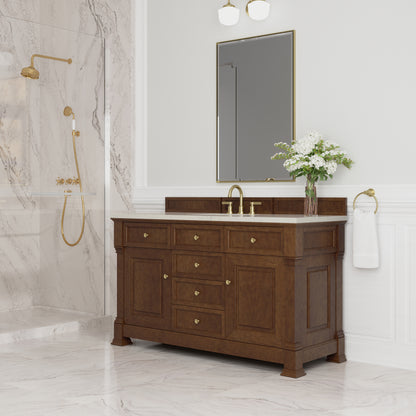 James Martin Vanities Brookfield 60" Honey Oak Single Vanity With 3 CM Siberian Silestone Top and FreePower Wireless Charger