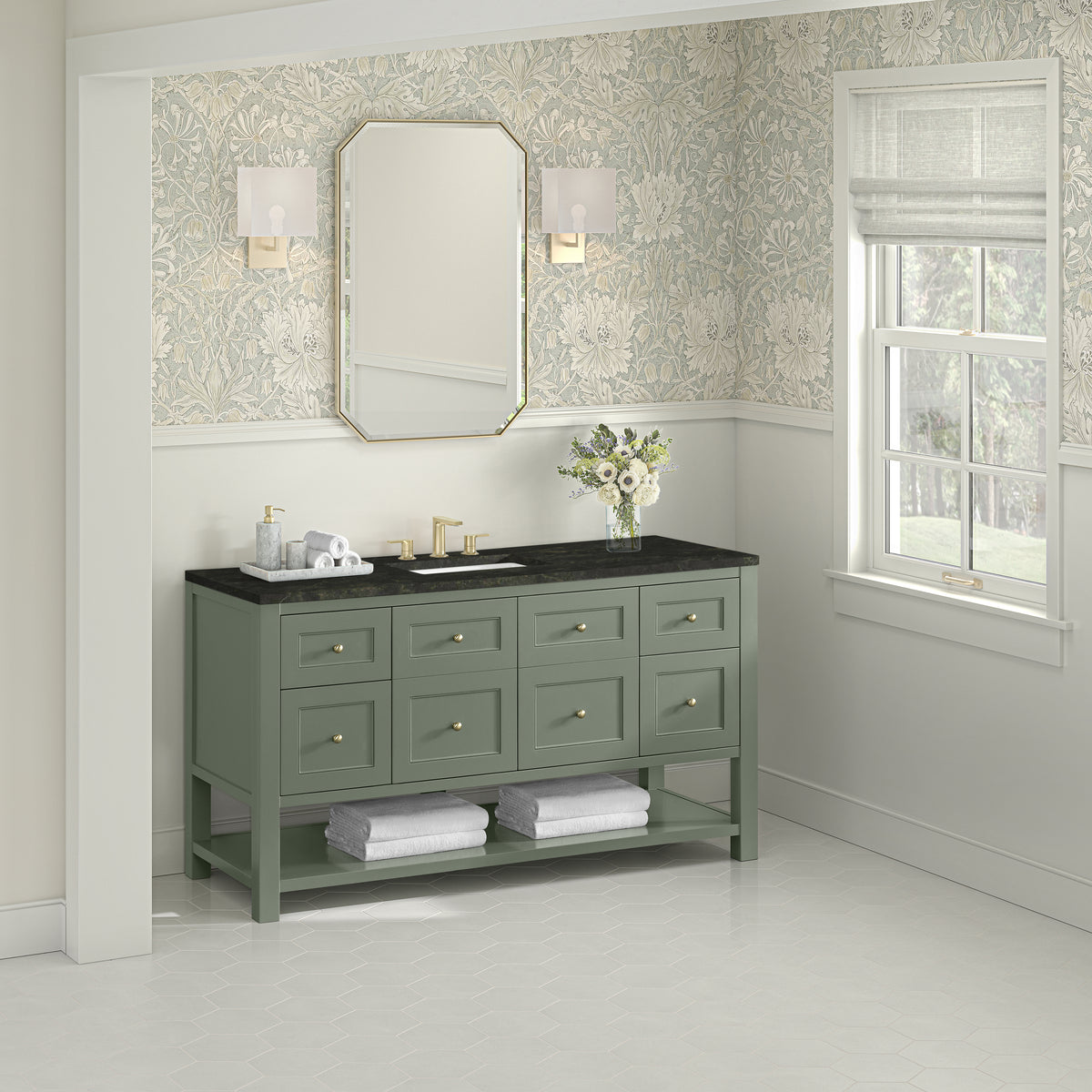 James Martin Vanities Breckenridge 60" Smokey Celadon Single Vanity With 3cm Phantome Eclos Top