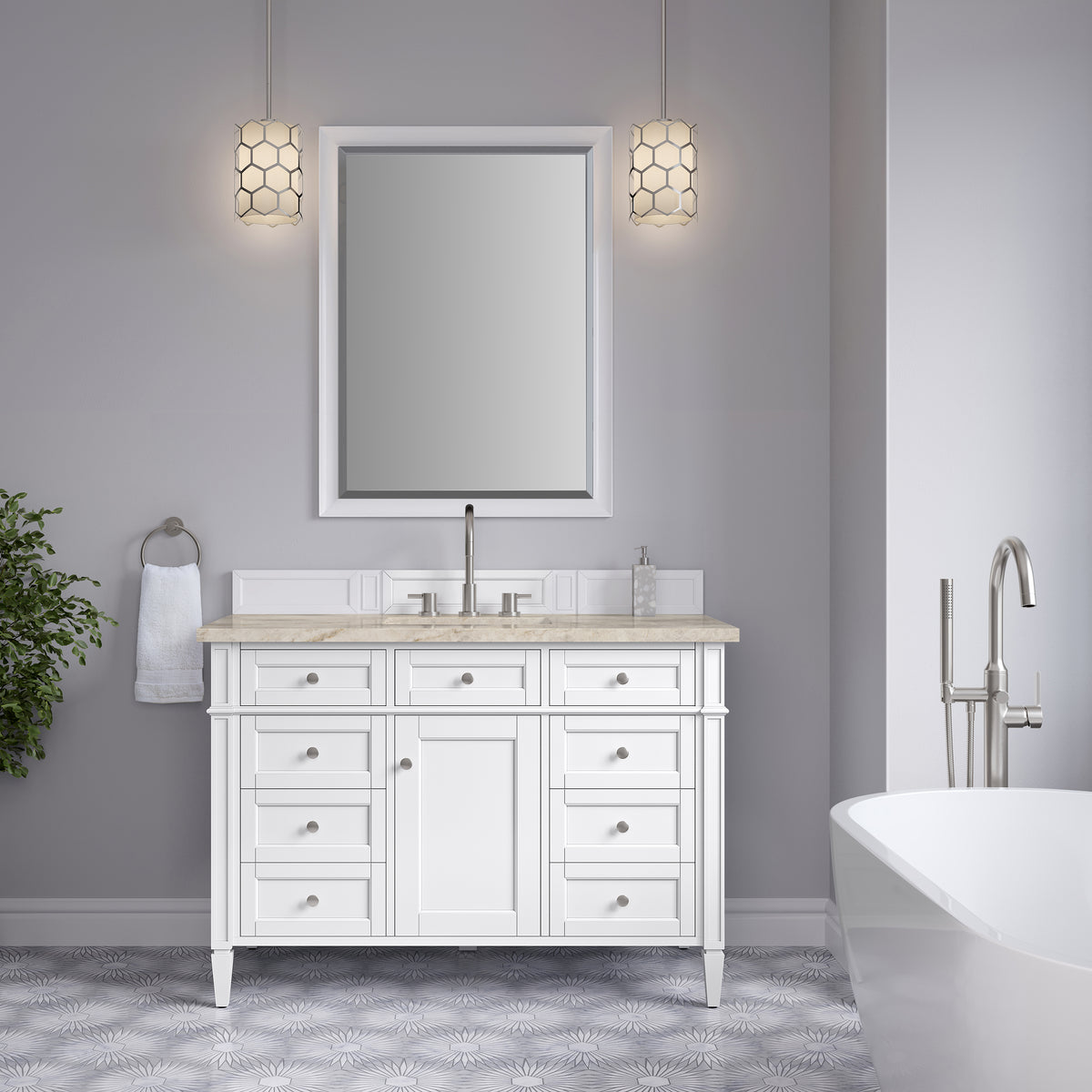 James Martin Vanities Brittany 48" Bright White Single Vanity With 3 CM Tajnar Eclos Top and FreePower Wireless Charger