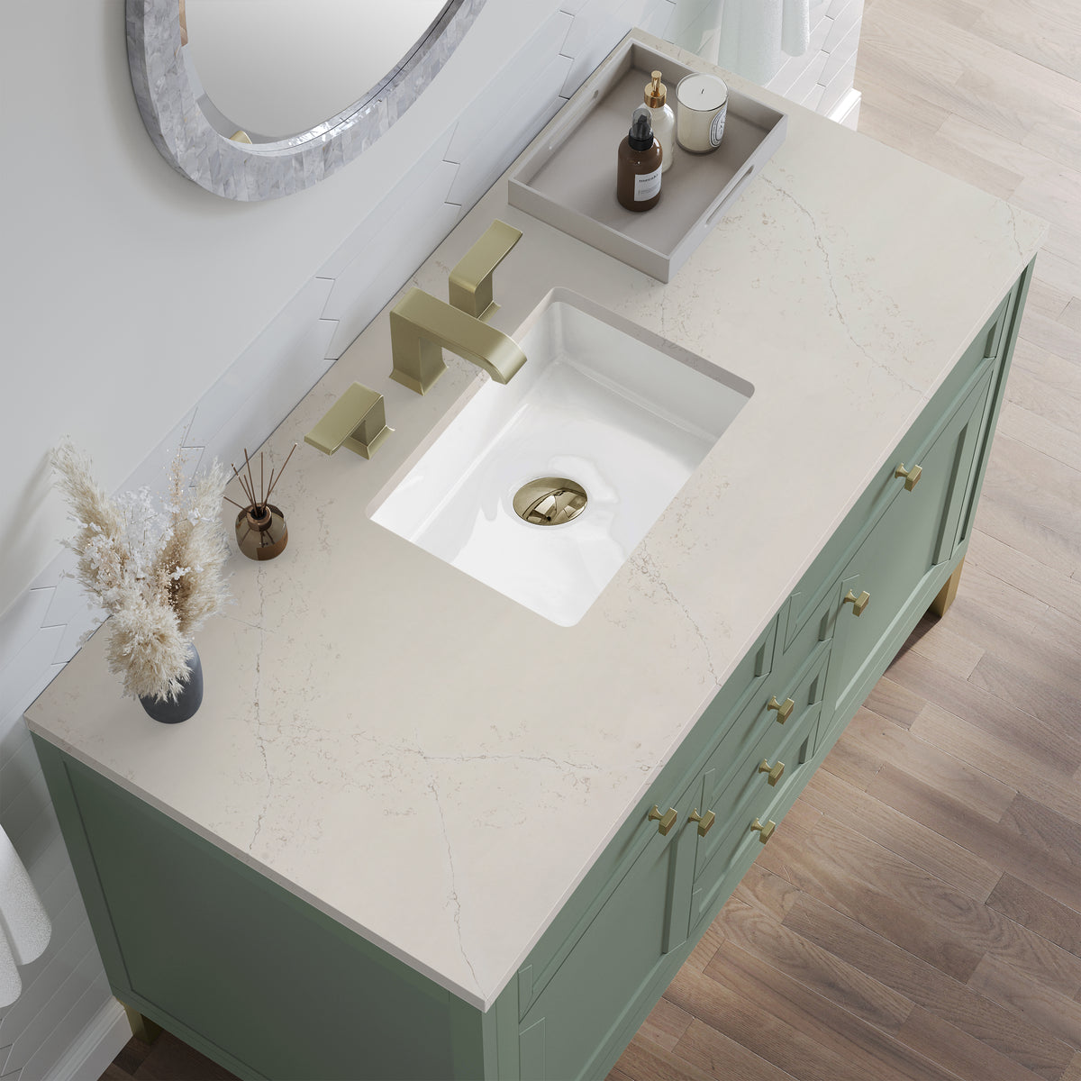 James Martin Vanities Chicago 48" Smokey Celadon Single Vanity With 3 CM Siberian Silestone Top