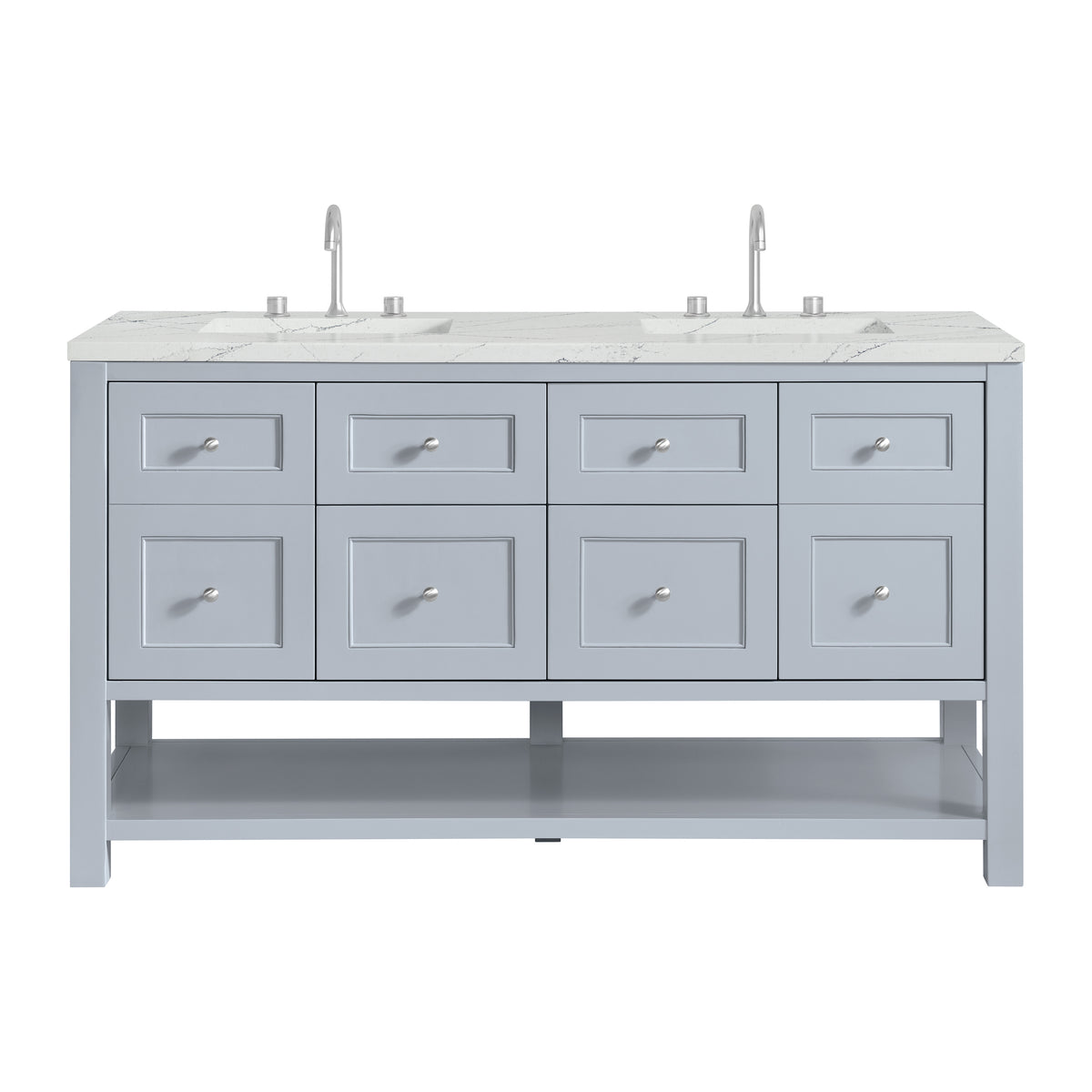 James Martin Vanities Breckenridge 60" Serenity Blue Double Vanity With 3cm Ethereal Noctis Quartz Top and FreePower Wireless Charger