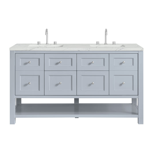 James Martin Vanities Breckenridge 60" Serenity Blue Double Vanity With 3cm Ethereal Noctis Quartz Top and FreePower Wireless Charger