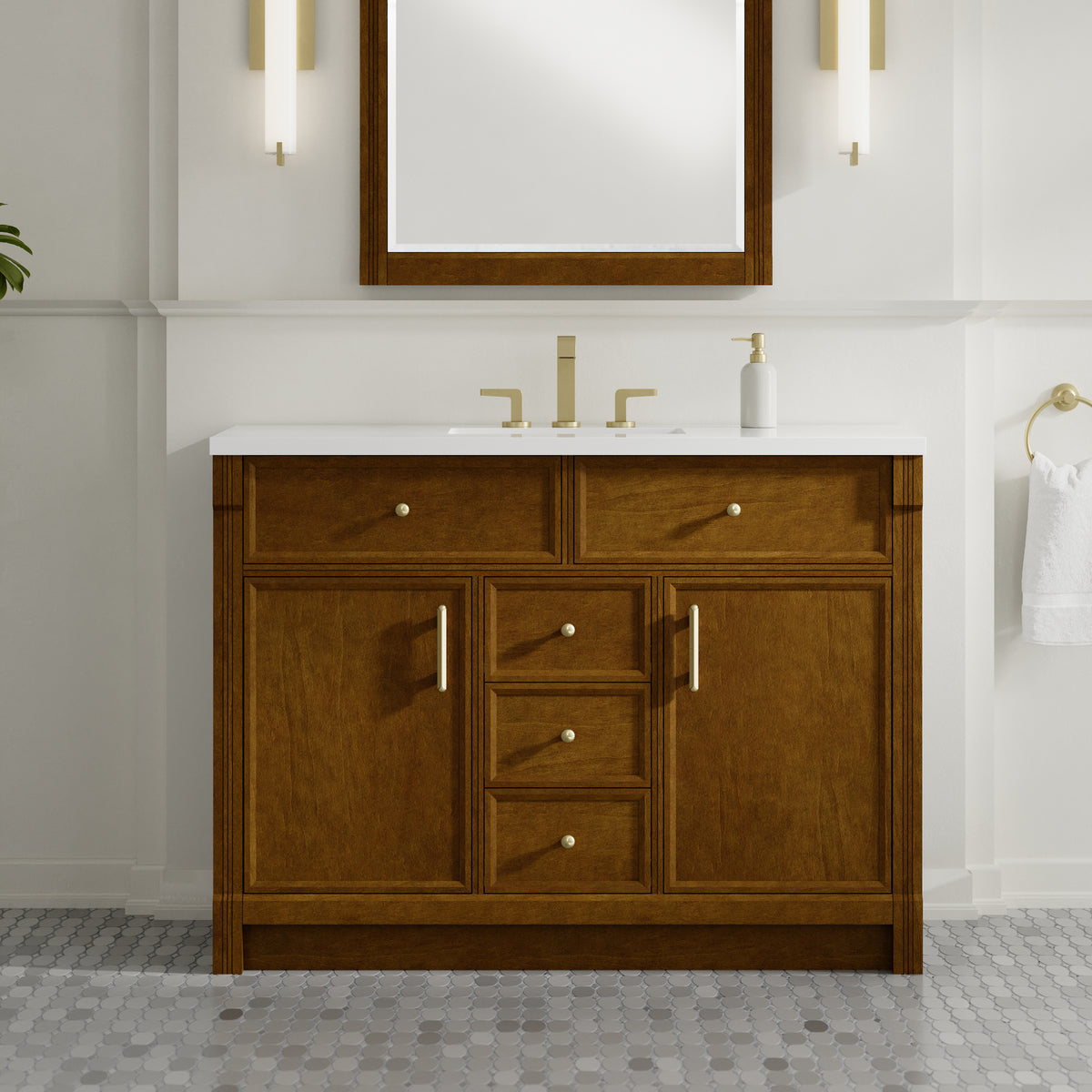 James Martin Vanities Bellshire 48" Honey Oak Single Vanity With 3 CM White Zeus Silestone Top