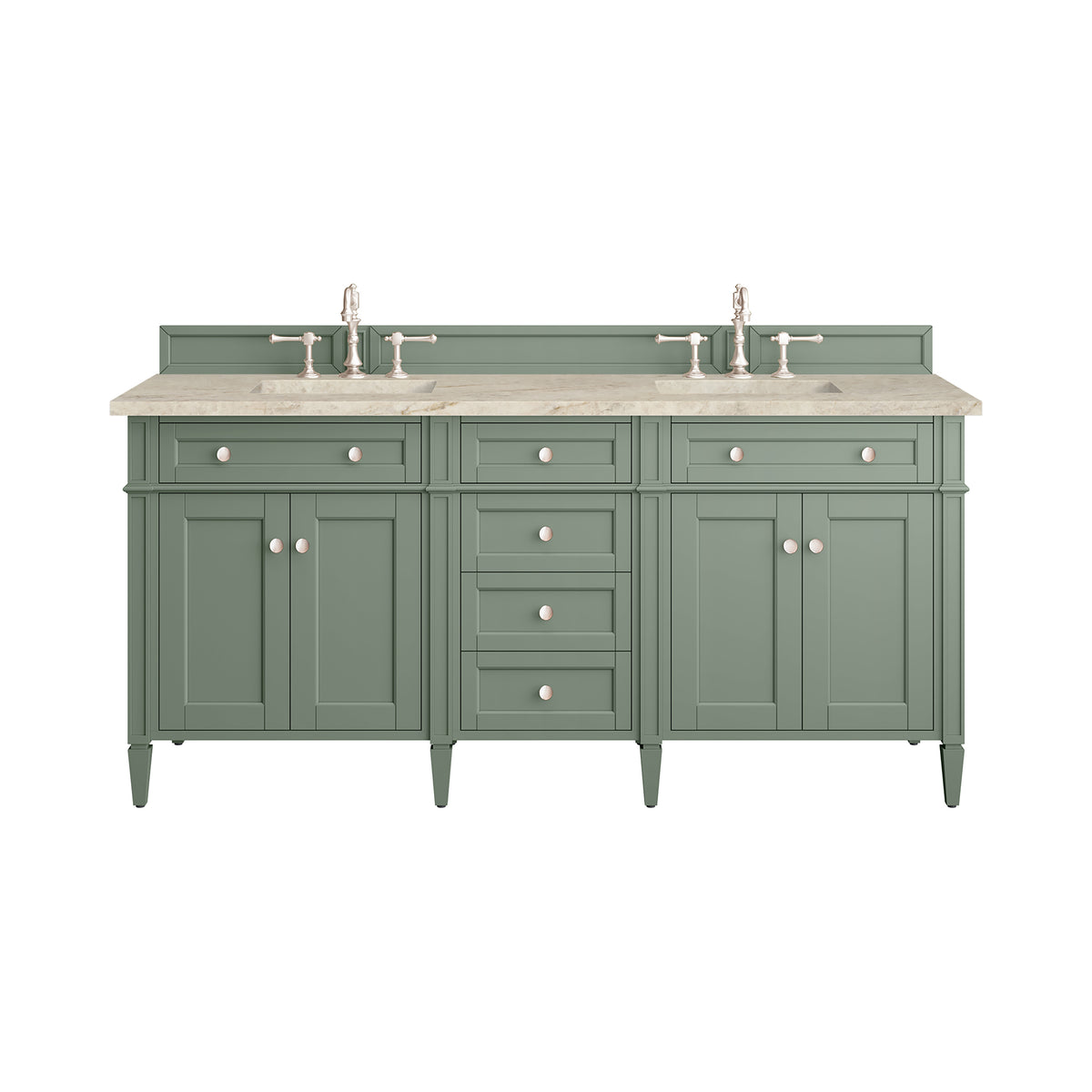 James Martin Vanities Brittany 72" Smokey Celadon Double Vanity With 3 CM Tajnar Eclos Top