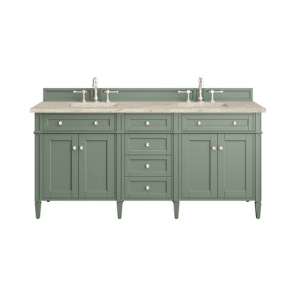 James Martin Vanities Brittany 72" Smokey Celadon Double Vanity With 3 CM Tajnar Eclos Top