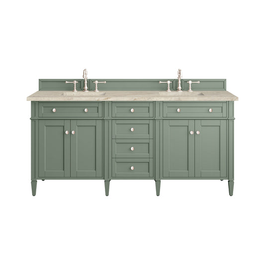 James Martin Vanities Brittany 72" Smokey Celadon Double Vanity With 3 CM Tajnar Eclos Top