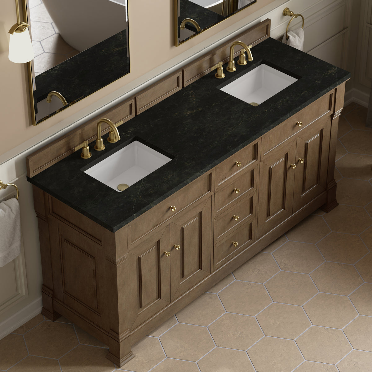 James Martin Vanities Brookfield 72" Pecan Double Vanity With 3 CM Phantome Eclos Top