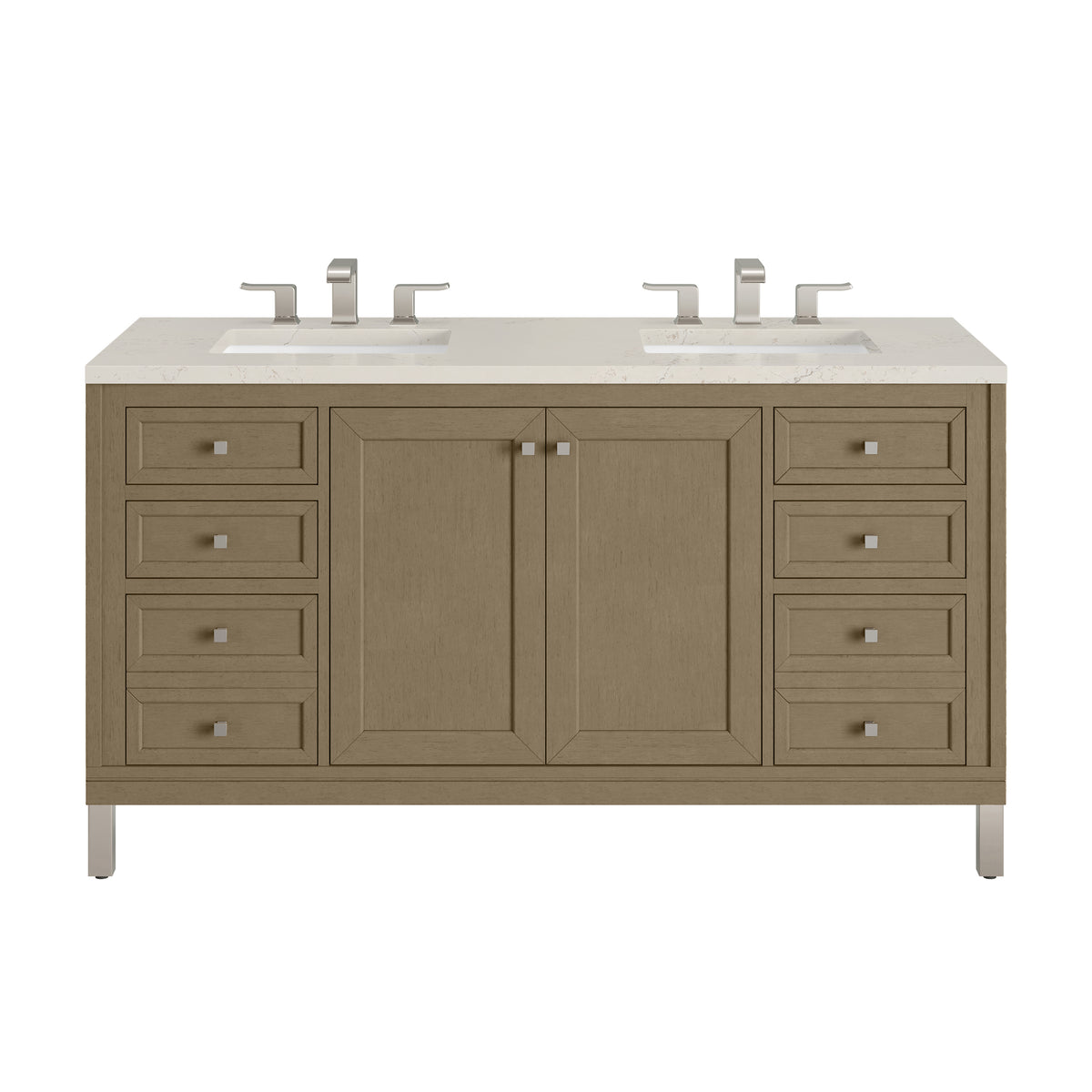 James Martin Vanities Chicago 60" Walnut Whisper Double Vanity With 3 CM Siberian Silestone Top