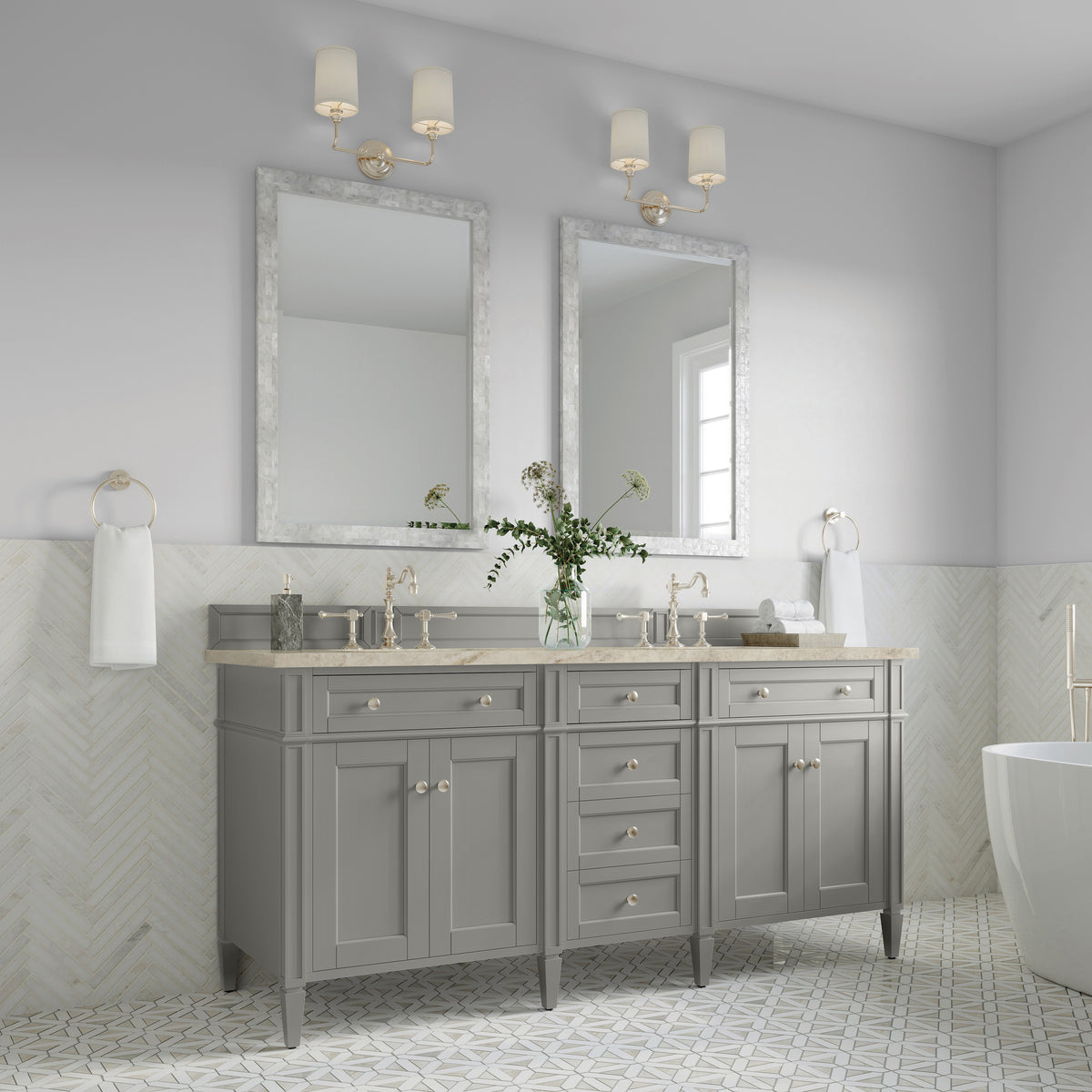 James Martin Vanities Brittany 72" Urban Gray Double Vanity With 3 CM Tajnar Eclos Top
