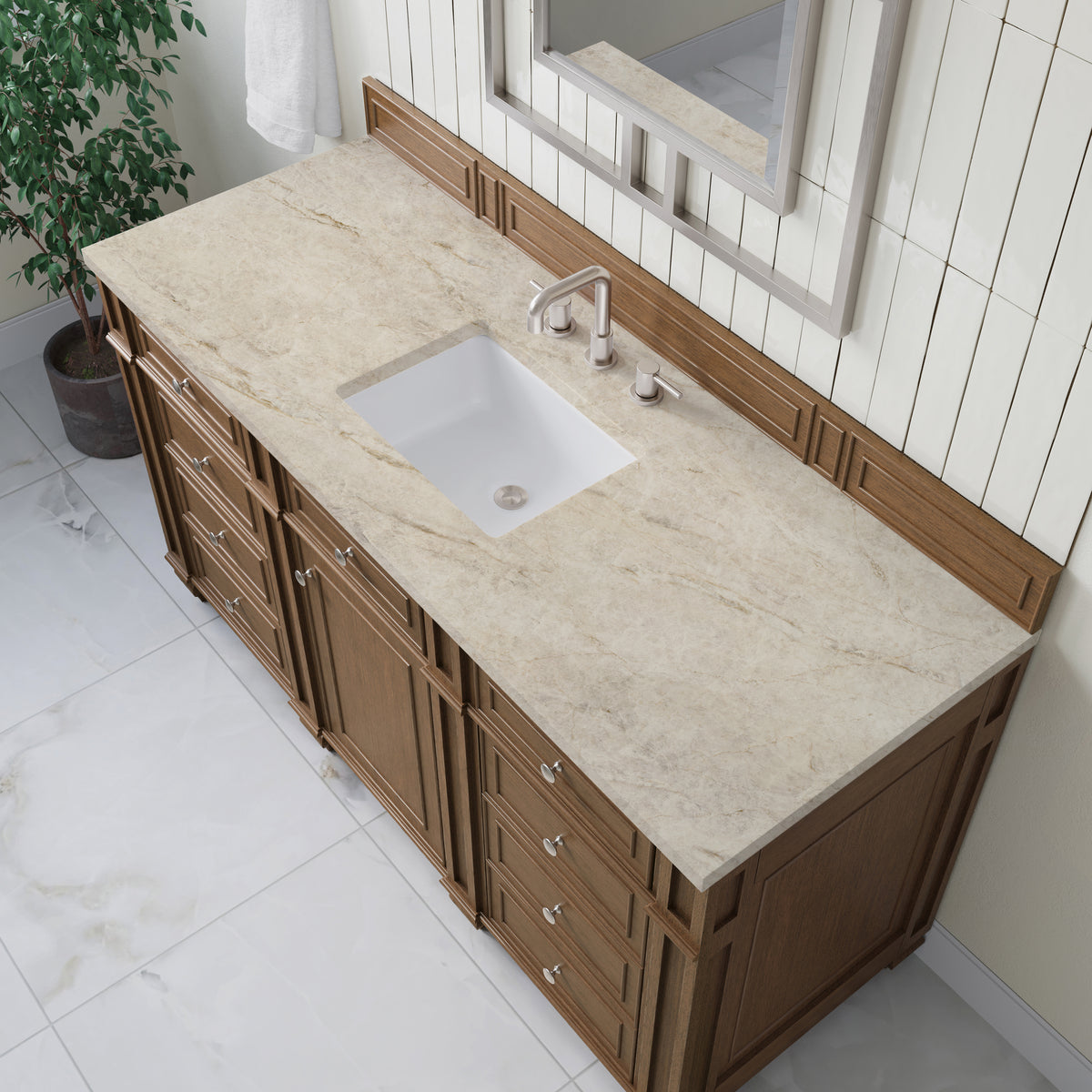 James Martin Vanities Bristol 60" Saddle Brown Single Vanity With 3 CM Tajnar Eclos Top