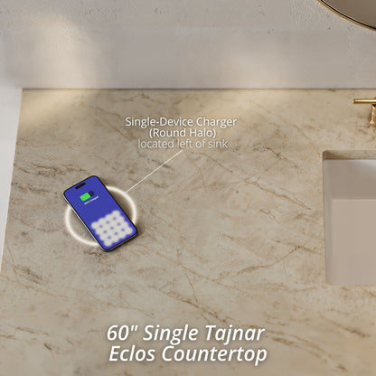 James Martin Vanities Brookfield 60" Pecan Single Vanity With 3 CM Tajnar Eclos Top and FreePower Wireless Charger