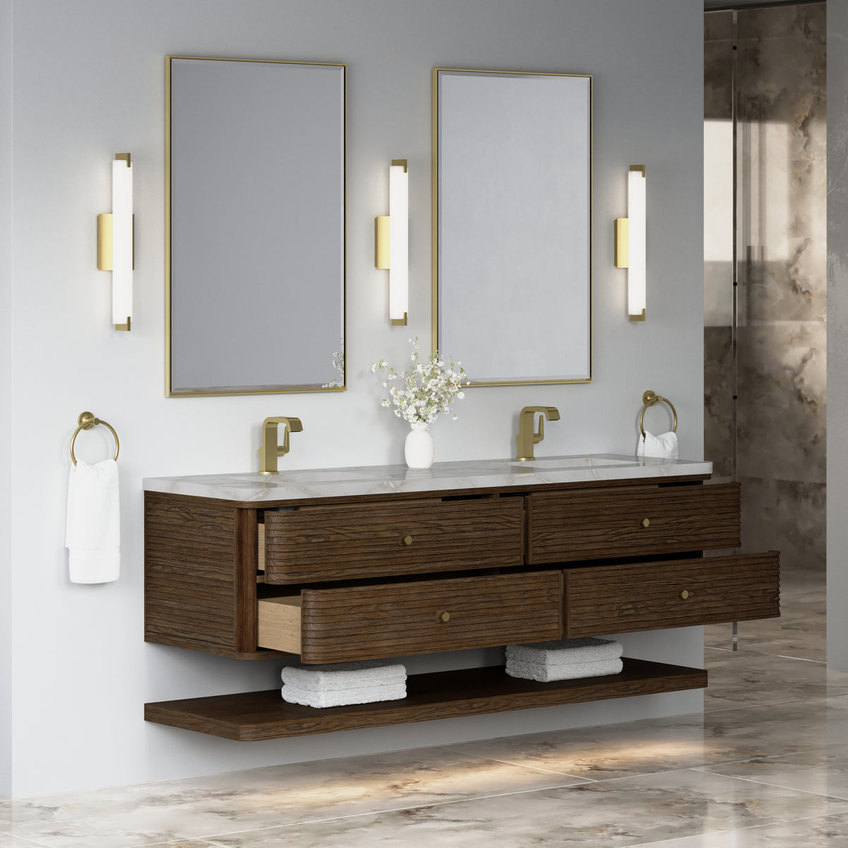 James Martin Vanities Allamari 72" Sable Double Vanity With Single Hole 3 CM Victorian Silver Silestone Top