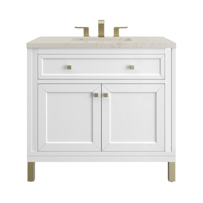 James Martin Vanities Chicago 36" Glossy White Single Vanity With 3 CM Siberian Silestone Top