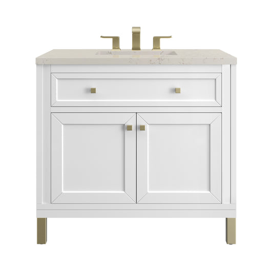 James Martin Vanities Chicago 36" Glossy White Single Vanity With 3 CM Siberian Silestone Top