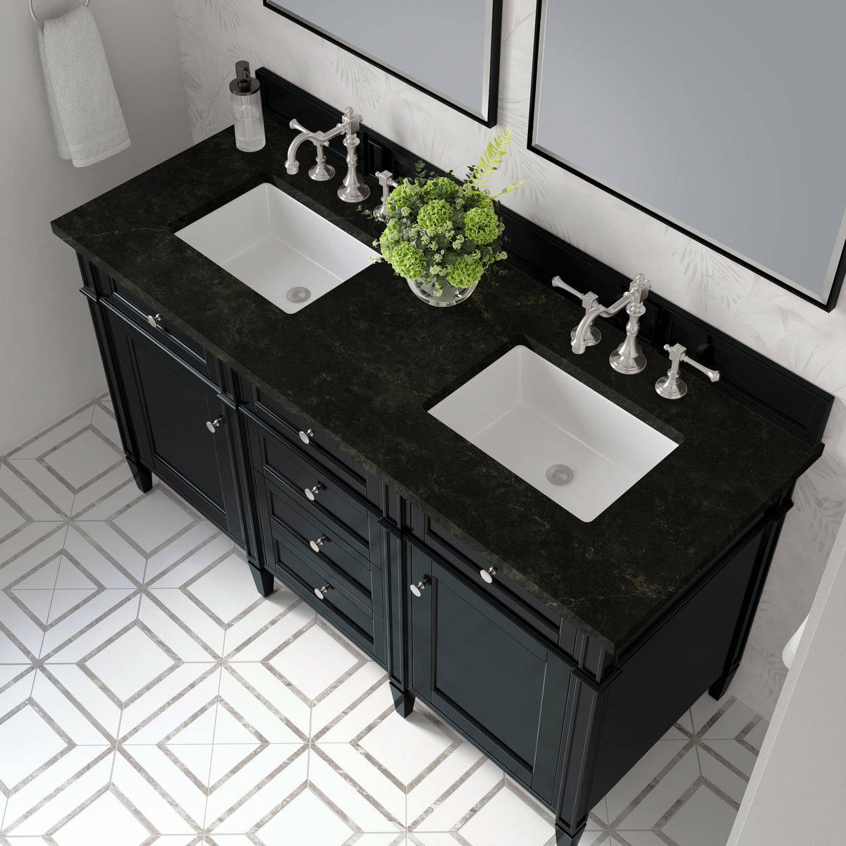 James Martin Vanities Brittany 60" Black Onyx Double Vanity With 3 CM Phantome Eclos Top