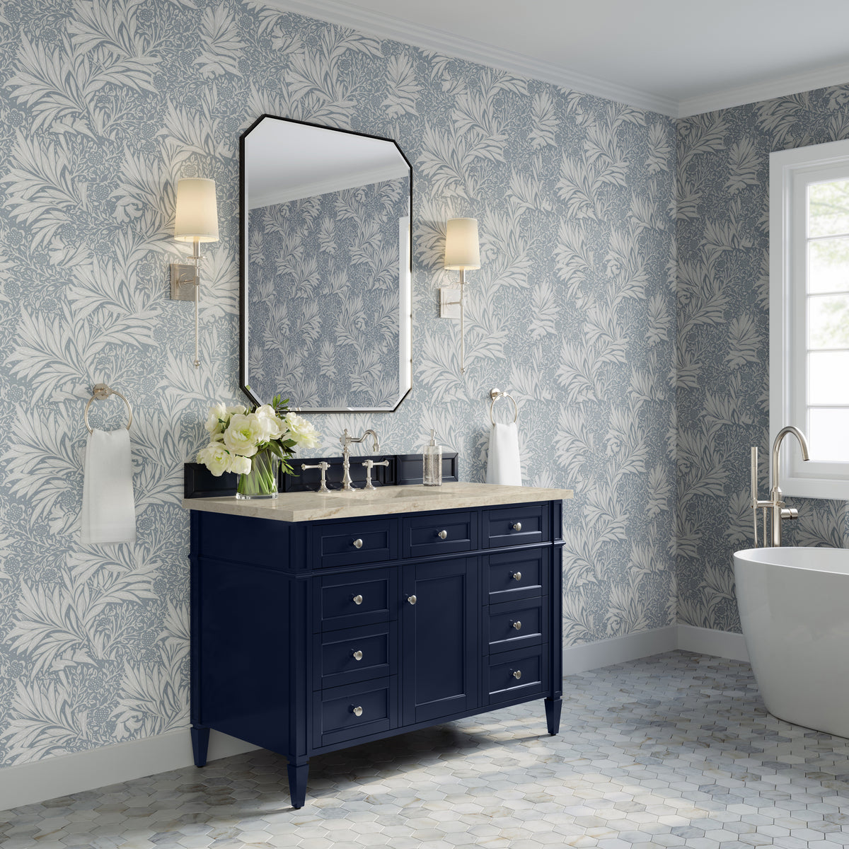 James Martin Vanities Brittany 48" Victory Blue Single Vanity With 3 CM Tajnar Eclos Top