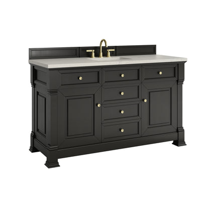 James Martin Vanities Brookfield 60" Black Onyx Single Vanity With 3 CM Siberian Silestone Top and FreePower Wireless Charger