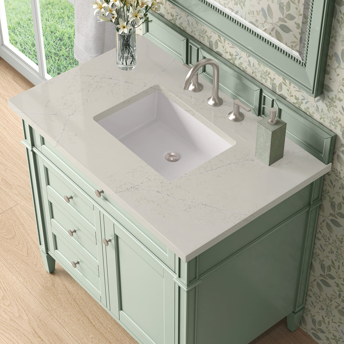 James Martin Vanities Brittany 36" Sage Green Single Vanity With 3 CM Siberian Silestone Top