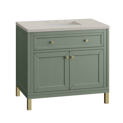 James Martin Vanities Chicago 36" Smokey Celadon Single Vanity With 3 CM Siberian Silestone Top