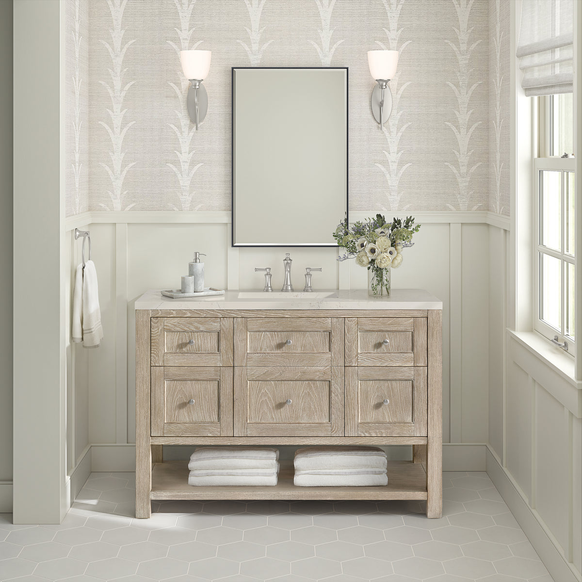 James Martin Vanities Breckenridge 48" Whitewashed Oak Single Vanity With 3cm Siberian Silestone Top
