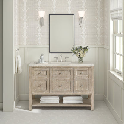 James Martin Vanities Breckenridge 48" Whitewashed Oak Single Vanity With 3cm Siberian Silestone Top