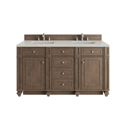 James Martin Vanities Bristol 60" Whitewashed Walnut Double Vanity With 3 CM Siberian Silestone Top