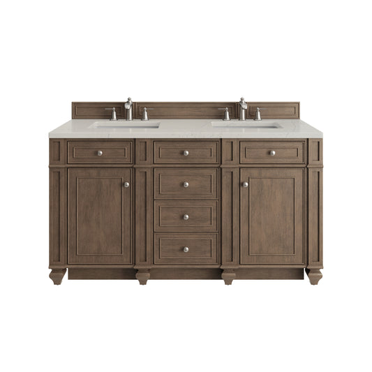 James Martin Vanities Bristol 60" Whitewashed Walnut Double Vanity With 3 CM Siberian Silestone Top