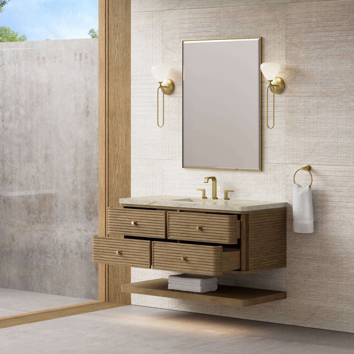 James Martin Vanities Allamari 48" Dune Mist Single Vanity With 3 CM Tajnar Eclos Top and FreePower Wireless Charger
