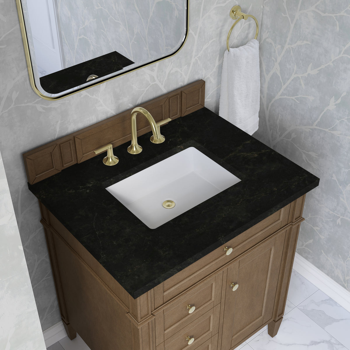 James Martin Vanities Brittany 30" Pecan Single Vanity With 3 CM Phantome Eclos Top