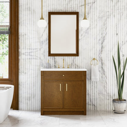 James Martin Vanities Bellshire 36" Honey Oak Single Vanity With 3 CM White Zeus Silestone Top