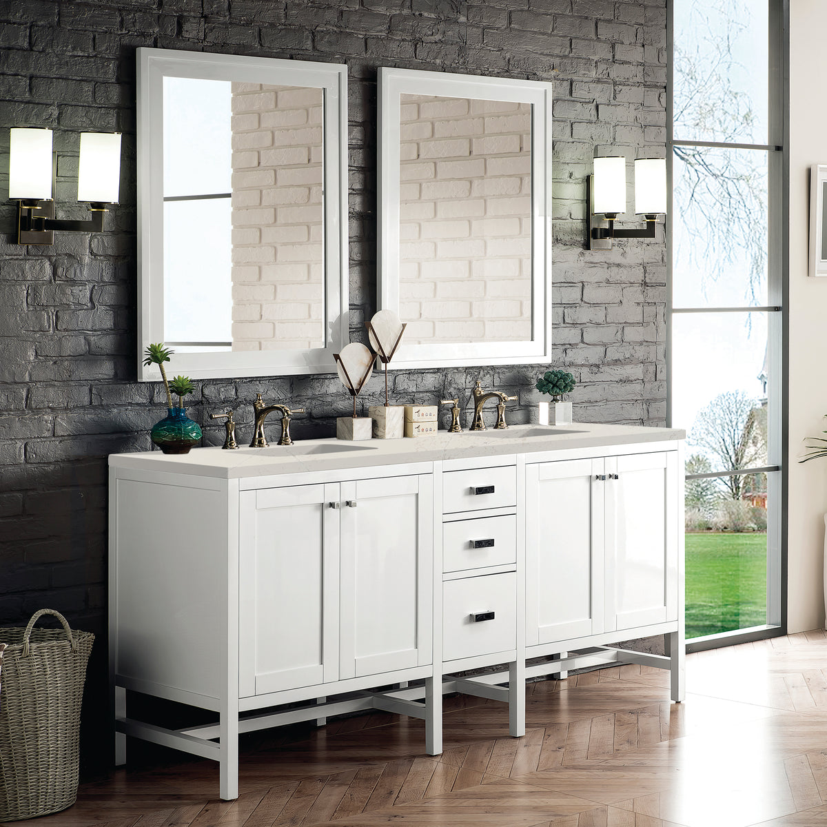 James Martin Vanities Addison 72" Glossy White Double Vanity With 3 CM Siberian Silestone Top