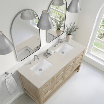 James Martin Vanities Breckenridge 60" Whitewashed Oak Double Vanity With 3cm Siberian Silestone Top