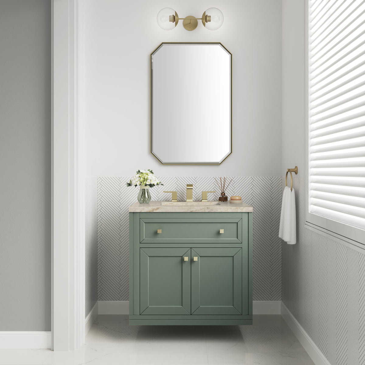 James Martin Vanities Chicago 30" Smokey Celadon Single Vanity With 3 CM Tajnar Eclos Top