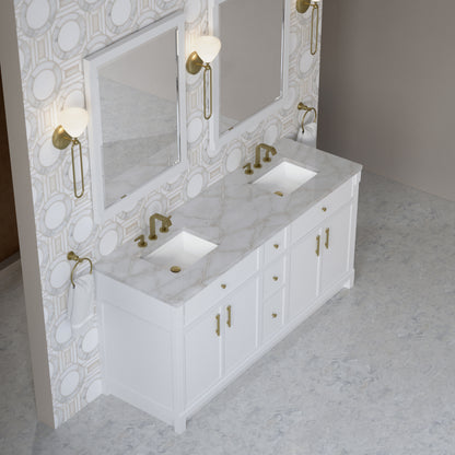 James Martin Vanities Bellshire 72" Bright White Double Vanity With 3 CM Victorian Silver Silestone Top