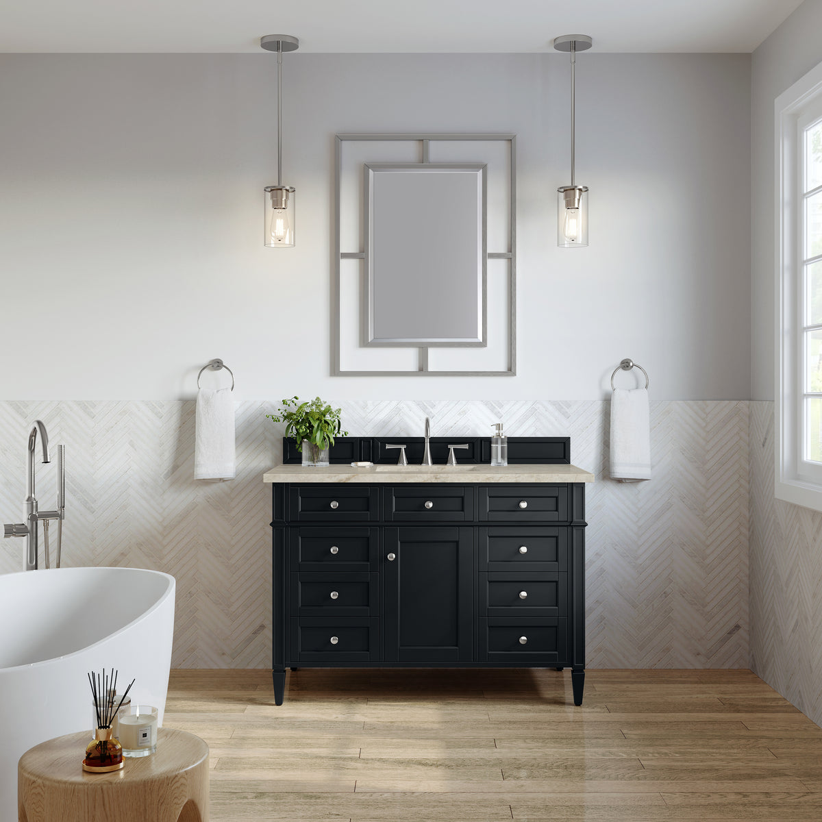 James Martin Vanities Brittany 48" Black Onyx Single Vanity With 3 CM Tajnar Eclos Top