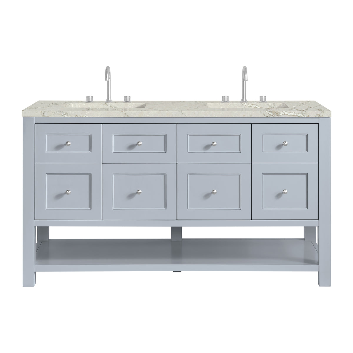 James Martin Vanities Breckenridge 60" Serenity Blue Double Vanity With 3cm Victorian Silver Quartz Top and FreePower Wireless Charger