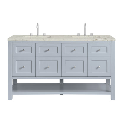 James Martin Vanities Breckenridge 60" Serenity Blue Double Vanity With 3cm Victorian Silver Quartz Top and FreePower Wireless Charger