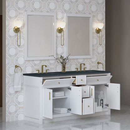 James Martin Vanities Bellshire 72" Bright White Double Vanity With 3 CM Charcoal Soapstone Silestone Top