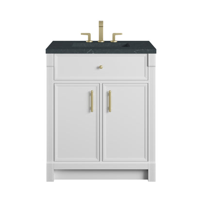James Martin Vanities Bellshire 30" Bright White Single Vanity With 3 CM Charcoal Soapstone Silestone Top