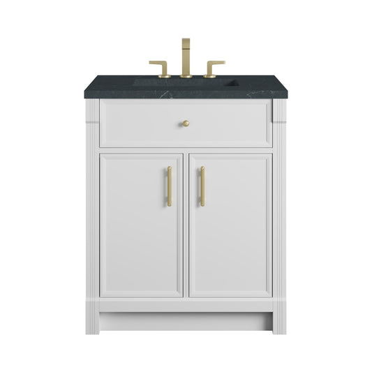 James Martin Vanities Bellshire 30" Bright White Single Vanity With 3 CM Charcoal Soapstone Silestone Top