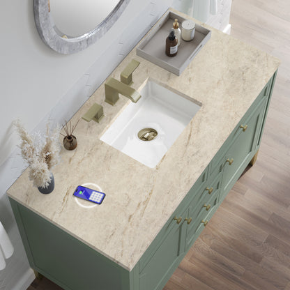 James Martin Vanities Chicago 48" Smokey Celadon Single Vanity With 3 CM Tajnar Eclos Top and FreePower Wireless Charger