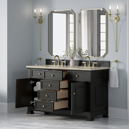 James Martin Vanities Brookfield 60" Black Onyx Double Vanity With 3 CM Tajnar Eclos Top and FreePower Wireless Charger