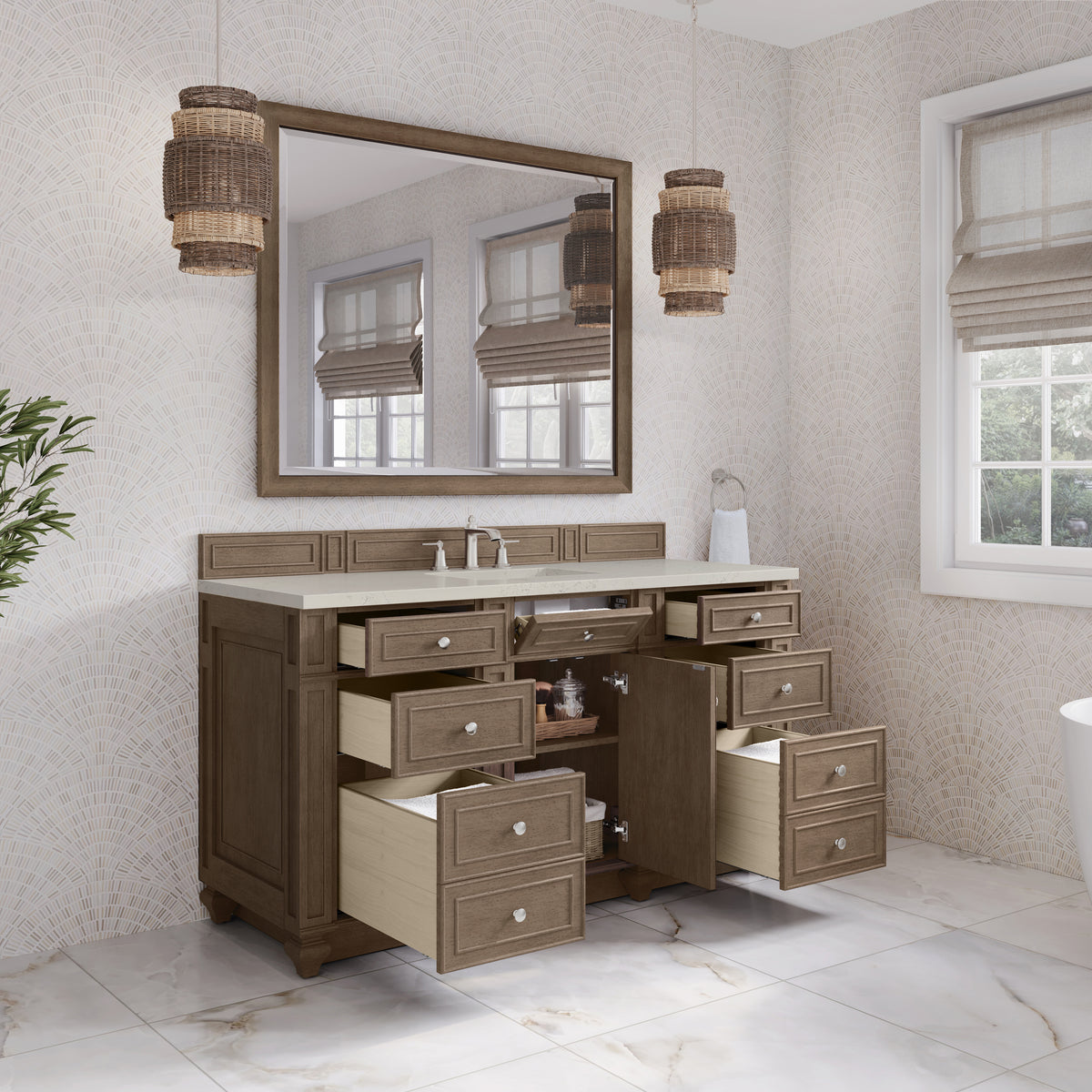 James Martin Vanities Bristol 60" Whitewashed Walnut Single Vanity With 3 CM Siberian Silestone Top