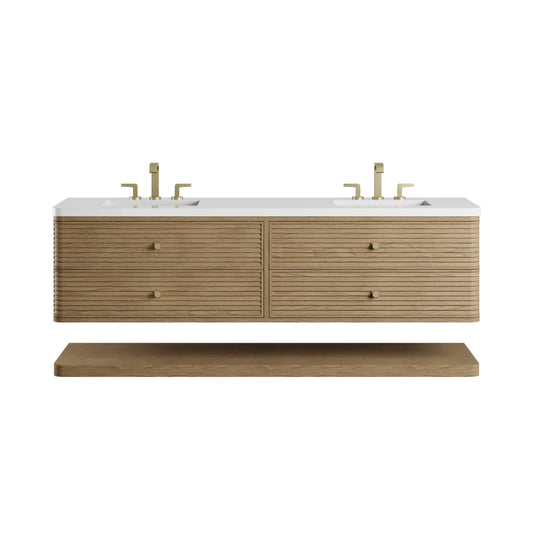 James Martin Vanities Allamari 72" Dune Mist Double Vanity With 3 CM White Zeus Silestone Top