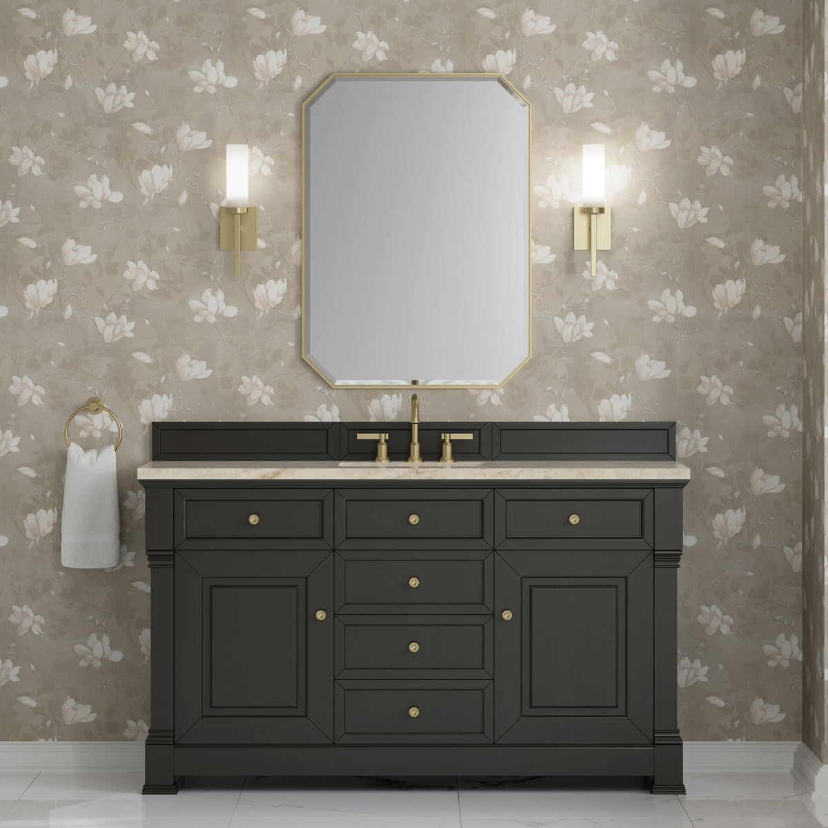 James Martin Vanities Brookfield 60" Black Onyx Single Vanity With 3 CM Tajnar Eclos Top and FreePower Wireless Charger