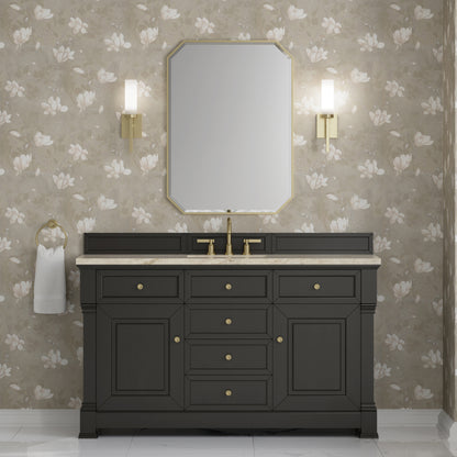 James Martin Vanities Brookfield 60" Black Onyx Single Vanity With 3 CM Tajnar Eclos Top and FreePower Wireless Charger